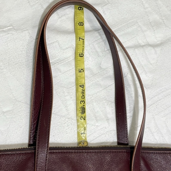 Fossil Felicity Satchel Tote Bordeaux Leather Bag Purse Double Shoulder Strap - Picture 10 of 16